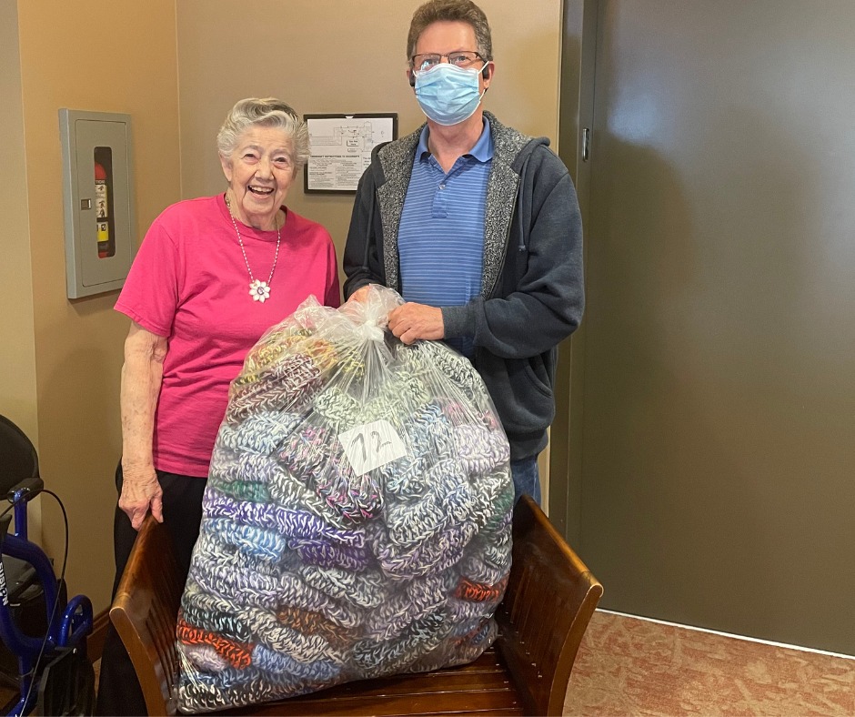 Kathleen donating toques